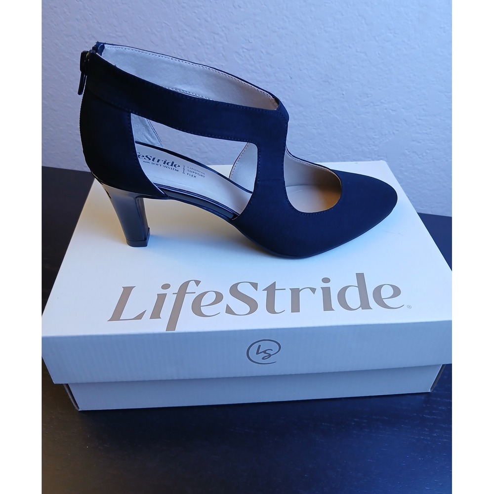 LifeStride Giovanna 2 Womens Black Microsuede CutOut Pumps Heels 7.5W G0661F2004